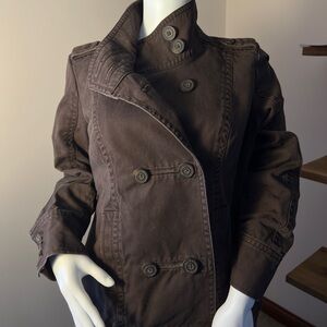Ruff Hewn Brown Double Breasted Utility Jacket, Large